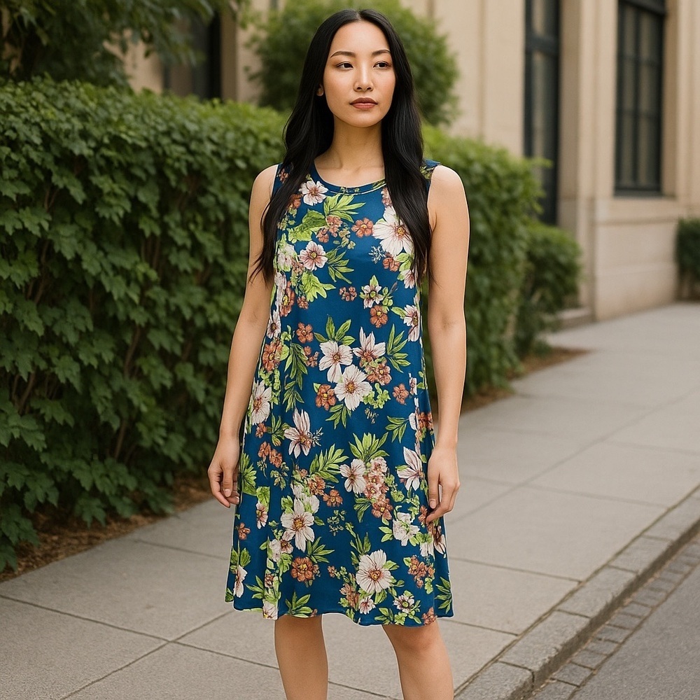 J. Jill Floral Stretch Jersey A-Line Tank Dress L Petite
